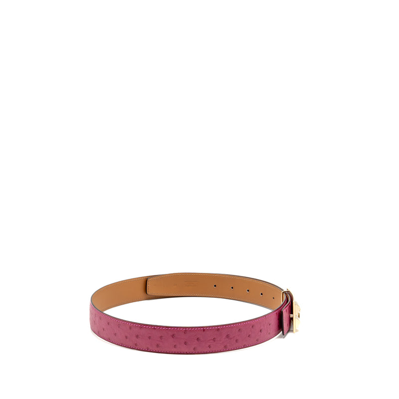 Hermes size 90 collier de chien belt ostrich pink GHW stamp square N