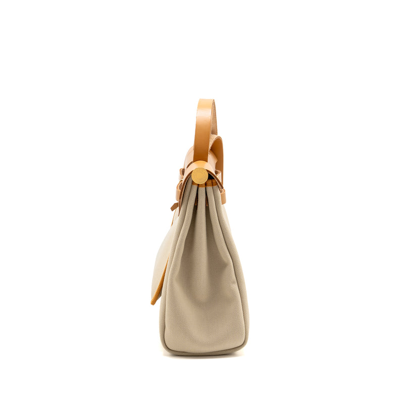 Hermes Herbag 31 Zip Bag Canvas/Hunter Leather Beton/Naturel Sable GHW Stamp U