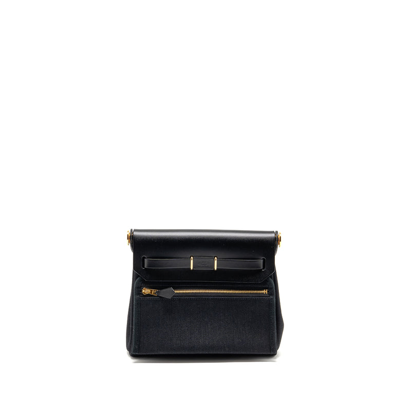 Hermes Herbag Mini Canvas/Hunter Leather Black GHW Stamp K
