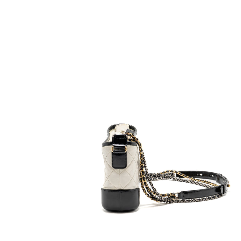 CHANEL Small Gabrielle Hobo Bag Aged Calfskin White/Black Multicolour Hardware