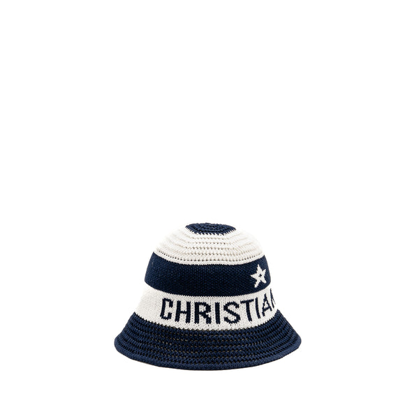 Dior Size S D-Tulipe Cloche Cotton Knit Blend Blue/White