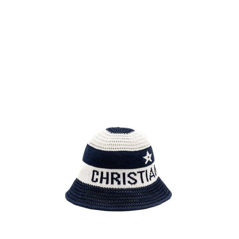Dior Size S D-Tulipe Cloche Cotton Knit Blend Blue/White
