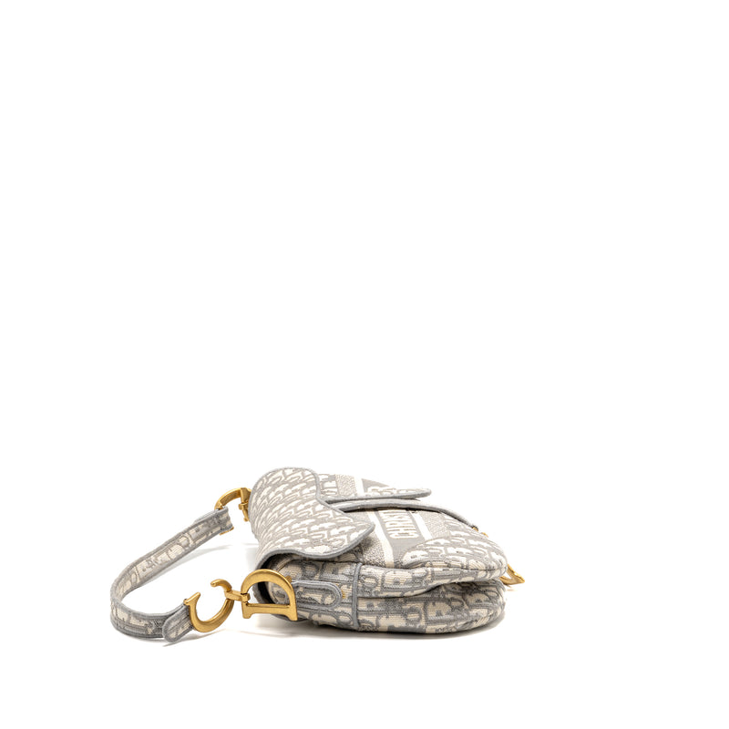 Dior Medium Saddle Bag Dior Oblique Embroidery Light Grey GHW
