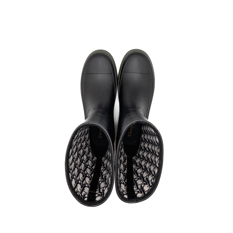 Dior Size 39 Diorunion Rain Boot Rubber Black/Dark Green