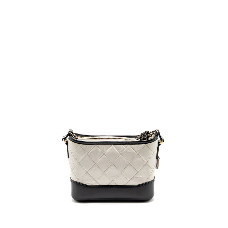 CHANEL Small Gabrielle Hobo Bag Aged Calfskin White/Black Multicolour Hardware