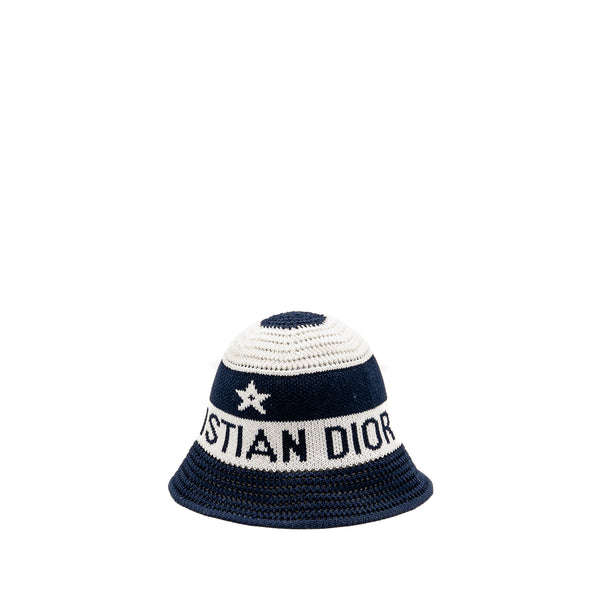 Dior Size S D-Tulipe Cloche Cotton Knit Blend Blue/White