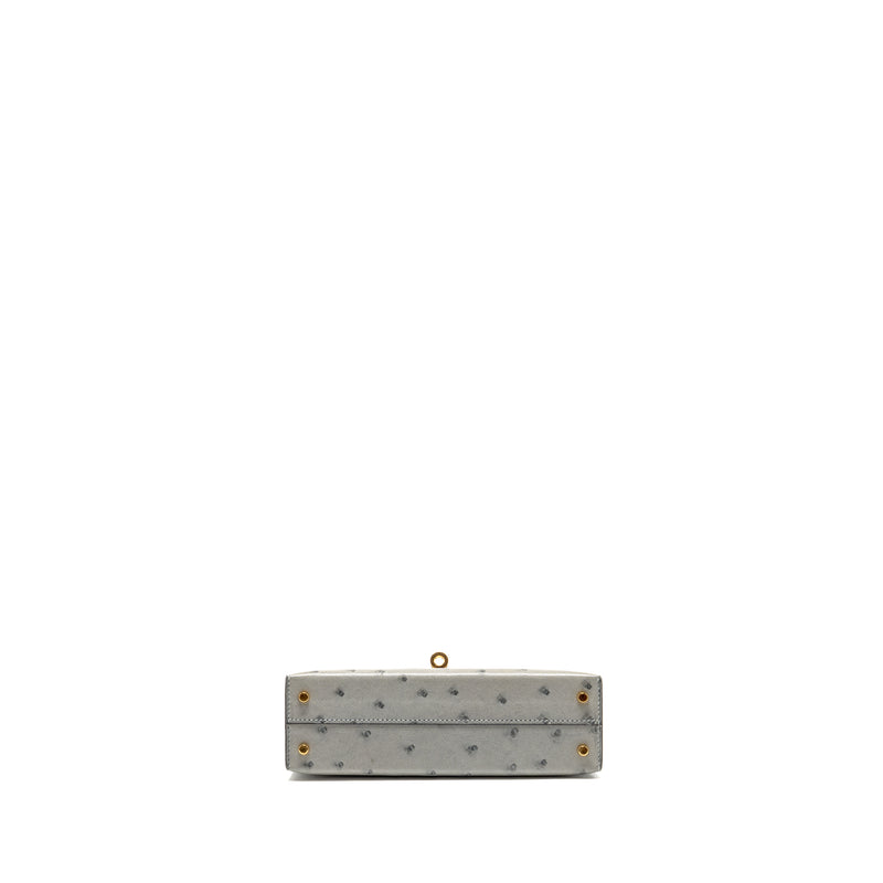 Hermes Mini Kelly II Ostrich Blue Glazier GHW Stamp Y