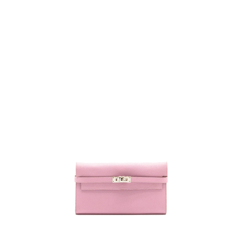 Hermes Kelly Long Wallet Epsom Mauve Sylvestre / Jaune Citron SHW Stamp D
