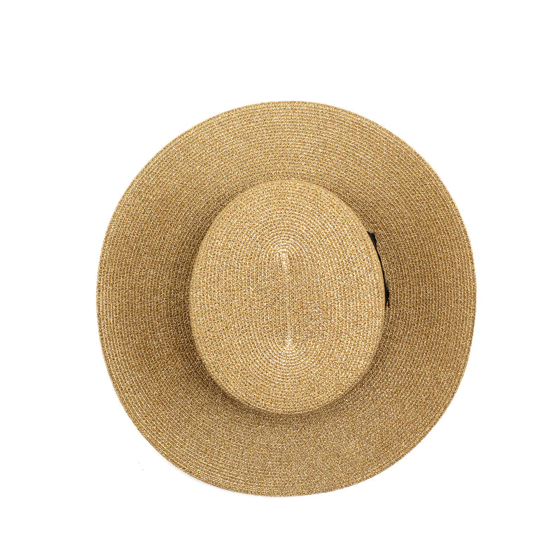 Gucci Size S 56cm Bow and Metal Bee Detailed Lame Papier Hat Straw Effect Fabric Gold/Black