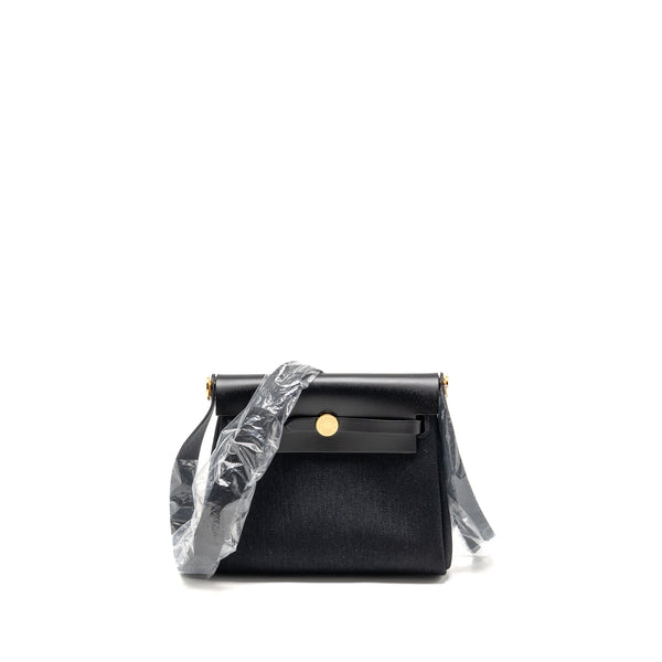 Hermes Herbag Mini Canvas/Hunter Leather Black GHW Stamp K