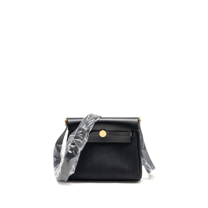 Hermes Herbag Mini Canvas/Hunter Leather Black GHW Stamp K