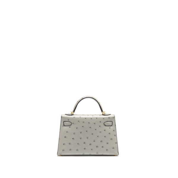 Hermes Mini Kelly II Ostrich Blue Glazier GHW Stamp Y