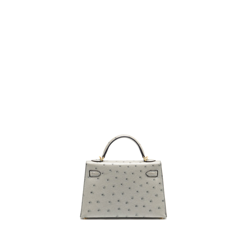 Hermes Mini Kelly II Ostrich Blue Glazier GHW Stamp Y