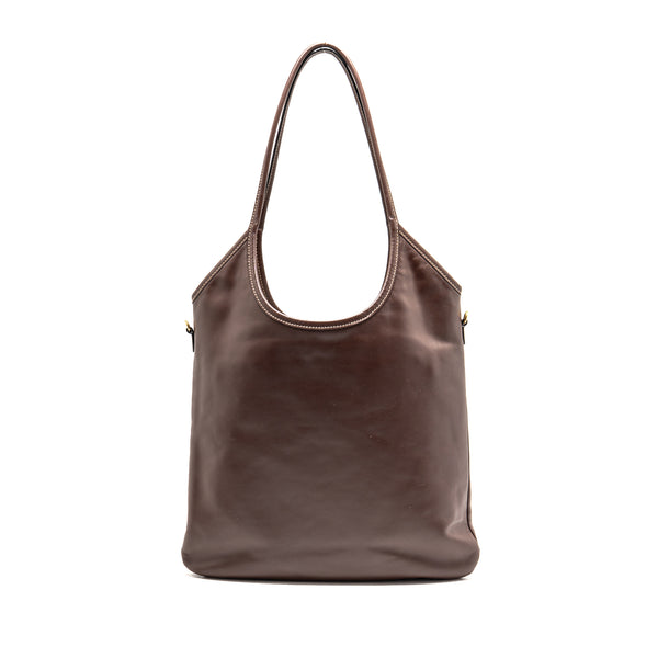 Miu Miu Ivy Leather Tote Bag Calfskin Dark Brown GHW