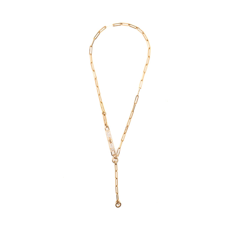 Hermes Size ST Kelly Chaine Lariat Necklace, Small Model, Rose Gold, Diamonds