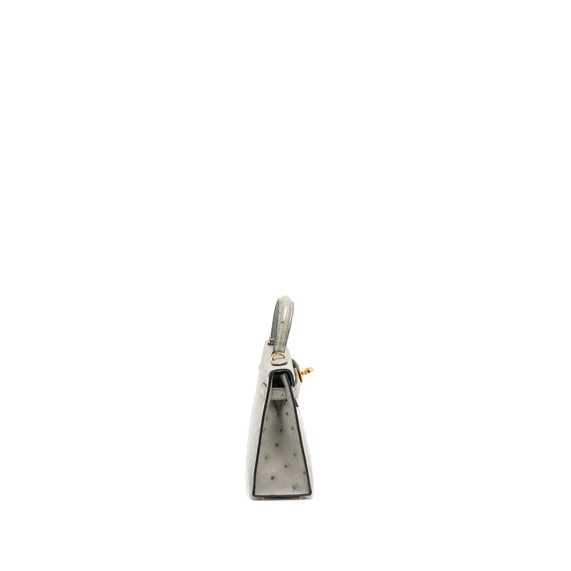 Hermes Mini Kelly II Ostrich Blue Glazier GHW Stamp Y