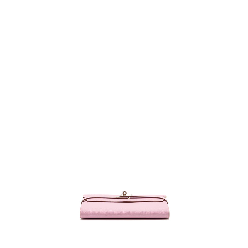 Hermes Kelly Long Wallet Epsom Mauve Sylvestre / Jaune Citron SHW Stamp D