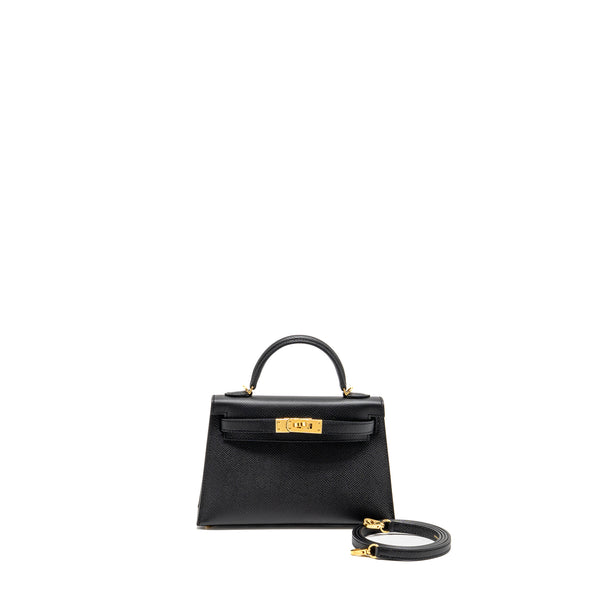 Hermes Mini Kelly II Epsom Black GHW Stamp B