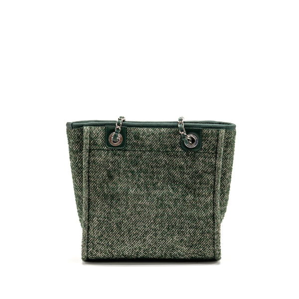Chanel Small Shopping Tote Bag Fabric/Leather Green/White SHW (Microchip)