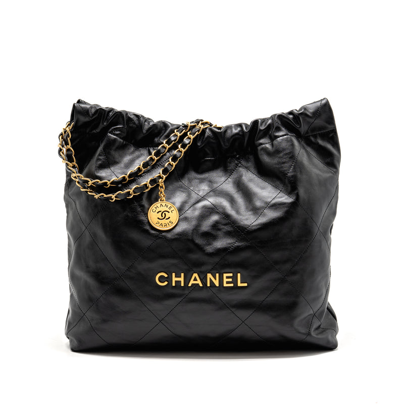 Chanel Medium 22 bag Calfskin black GHW (microchip)
