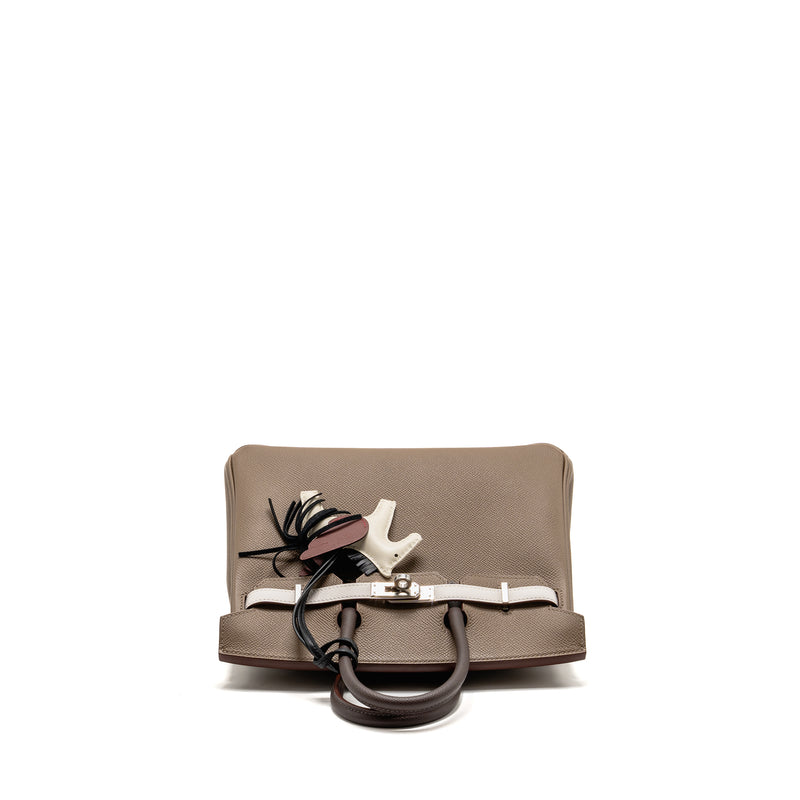 Hermes birkin 25 Epsom etoupe / gris pale / ebene SHW stamp B