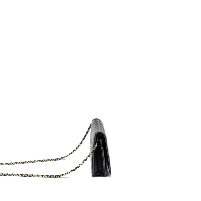 Chanel Quilted Diamond CC Logo Wallet On Chain Caviar Black SHW