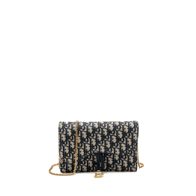 DIOR Saddle Pouch Dior Oblique Canvas Blue GHW