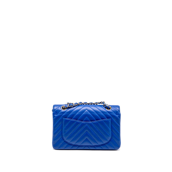 Chanel Small Classic Double flap bag Chevron Caviar blue LGHW