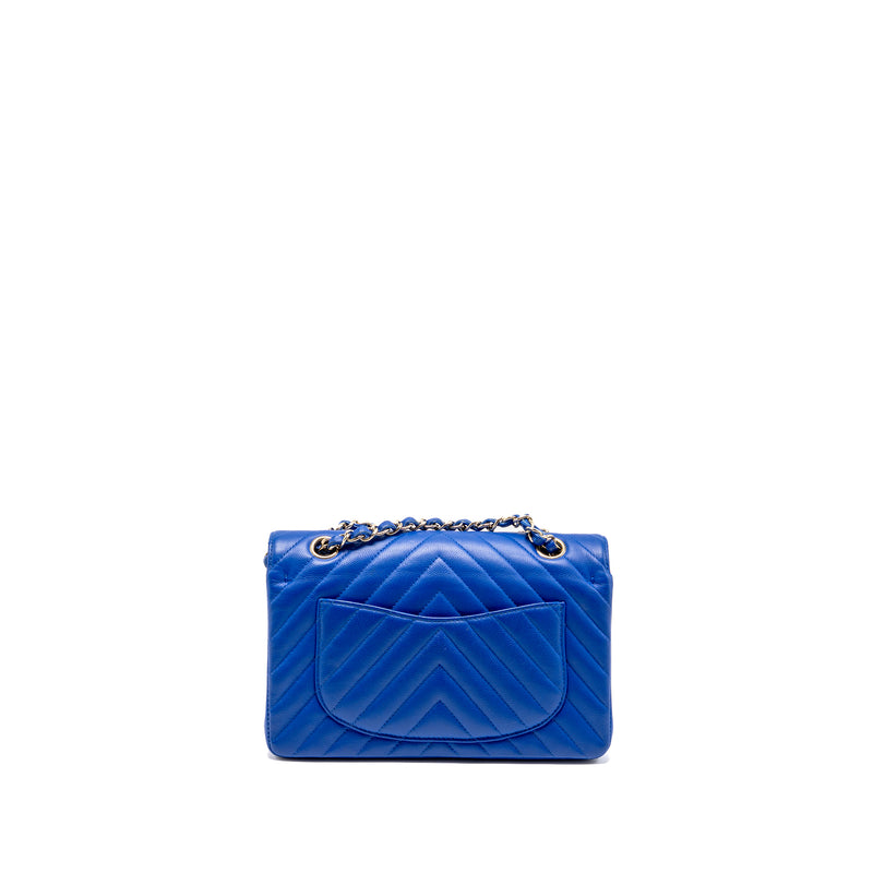Chanel Small Classic Double flap bag Chevron Caviar blue LGHW