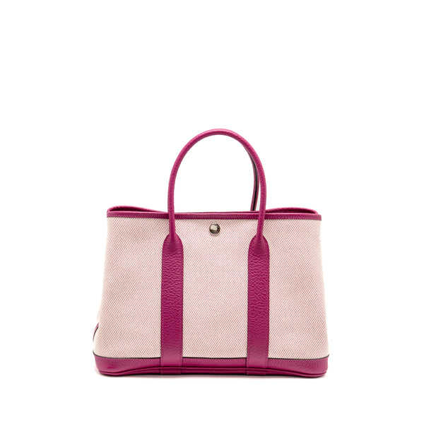 Hermes Garden Party 30 Toile Militaries Canvas/Negonda Ecru-Rose Pou/Rose Pou SHW Stamp C