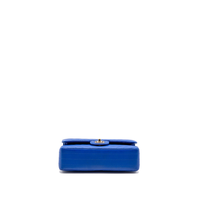 Chanel Small Classic Double flap bag Chevron Caviar blue LGHW