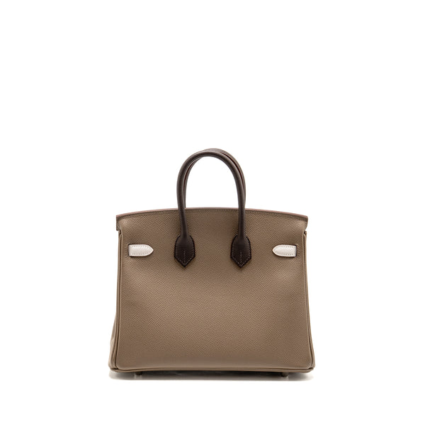 Hermes birkin 25 Epsom etoupe / gris pale / ebene SHW stamp B
