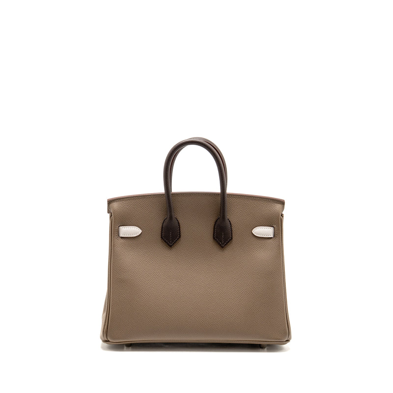 Hermes birkin 25 Epsom etoupe / gris pale / ebene SHW stamp B