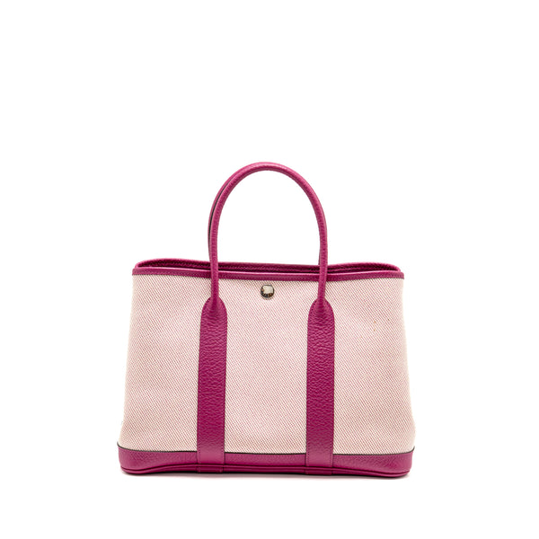 Hermes Garden Party 30 Toile Militaries Canvas/Negonda Ecru-Rose Pou/Rose Pou SHW Stamp C