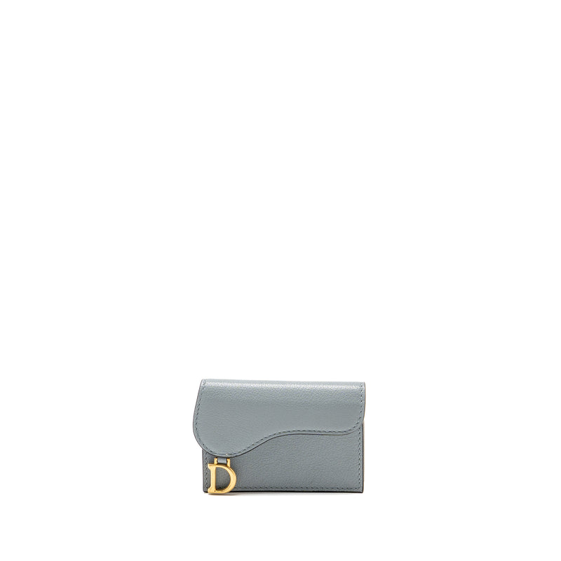 Dior Saddle Bloom Card Holder Goatskin Cloud Blue GHW