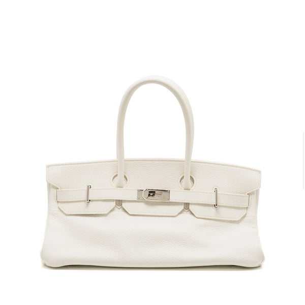 Hermes Shoulder Birkin Clemence White SHW Stamp Square M