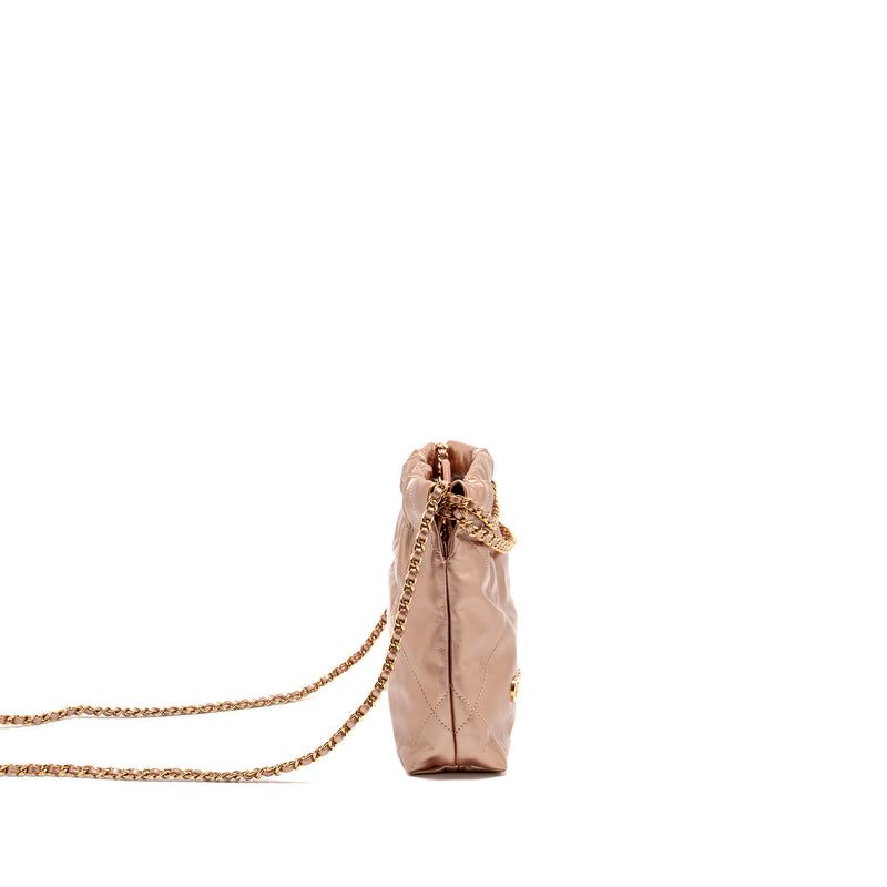 Chanel Mini 22 bag Shiny Calfskin Light Pink LGHW (Microchip)
