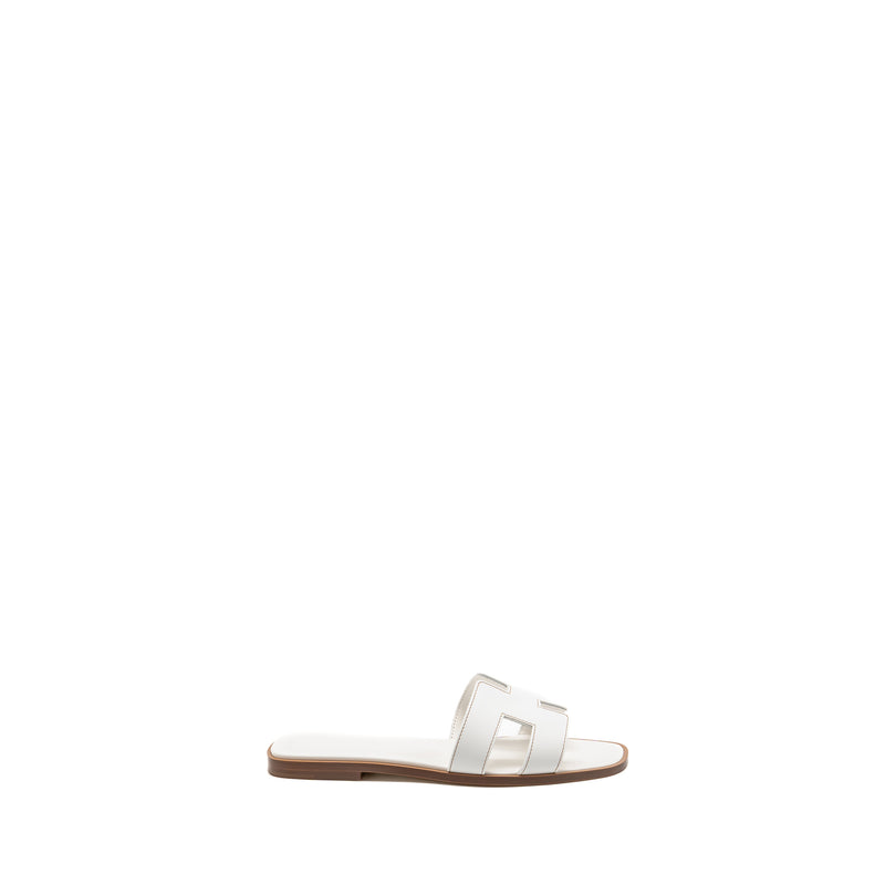 Hermes Size 37 Oran Sandals Blanc Piqures H