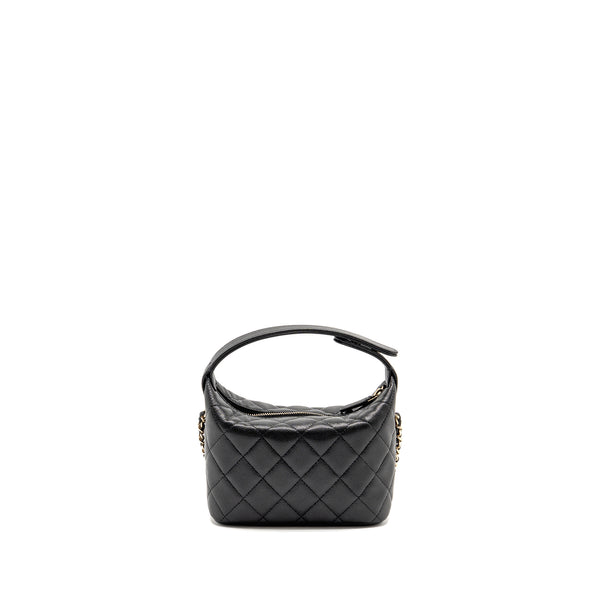 Chanel 25c detail cc logo quilted hobo bag caviar black LGHW (microchip)