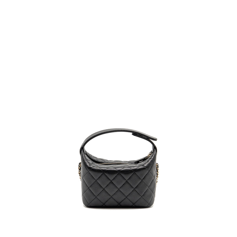 Chanel 25c detail cc logo quilted hobo bag caviar black LGHW (microchip)