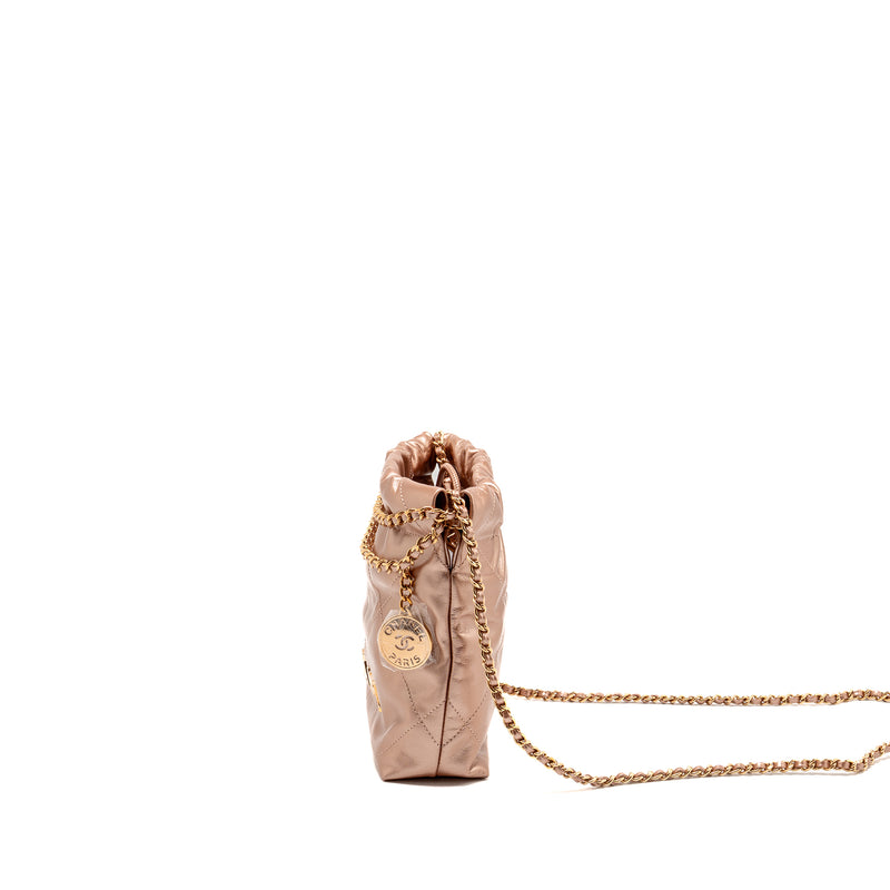 Chanel Mini 22 bag Shiny Calfskin Light Pink LGHW (Microchip)