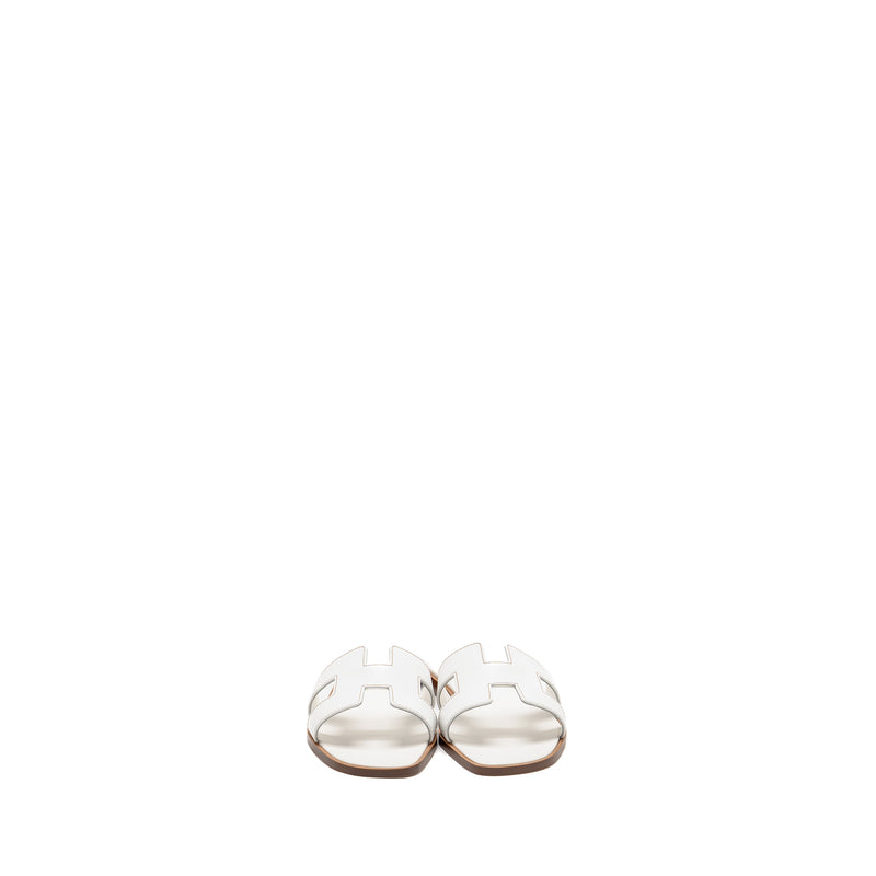 Hermes Size 37 Oran Sandals Blanc Piqures H