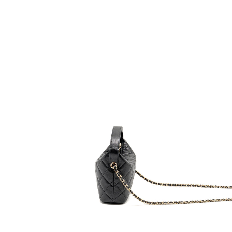 Chanel 25c detail cc logo quilted hobo bag caviar black LGHW (microchip)