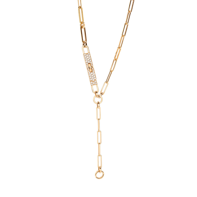 Hermes Size ST Kelly Chaine Lariat Necklace, Small Model, Rose Gold, Diamonds