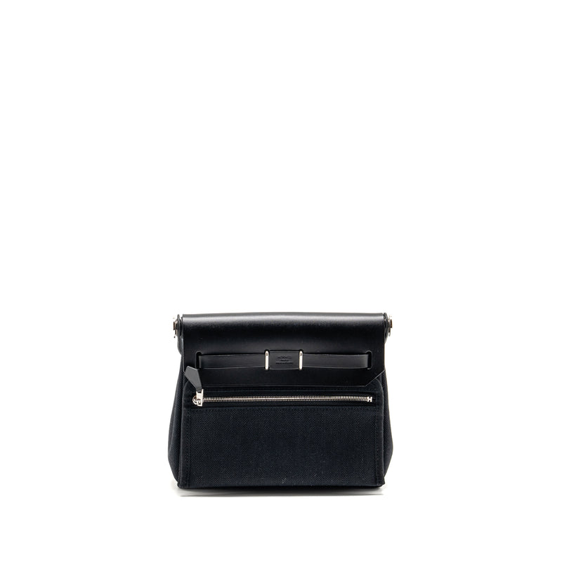 Hermes Herbag Mini Canvas/Hunter Leather Black SHW Stamp W