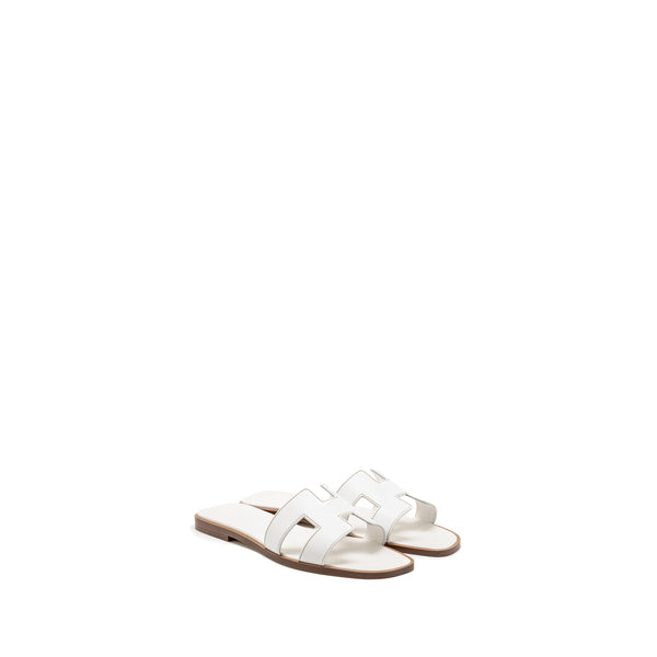 Hermes Size 37 Oran Sandals Blanc Piqures H