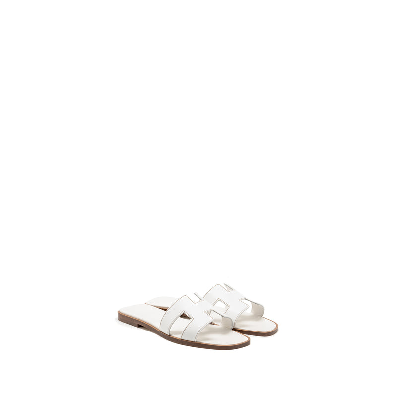 Hermes Size 37 Oran Sandals Blanc Piqures H