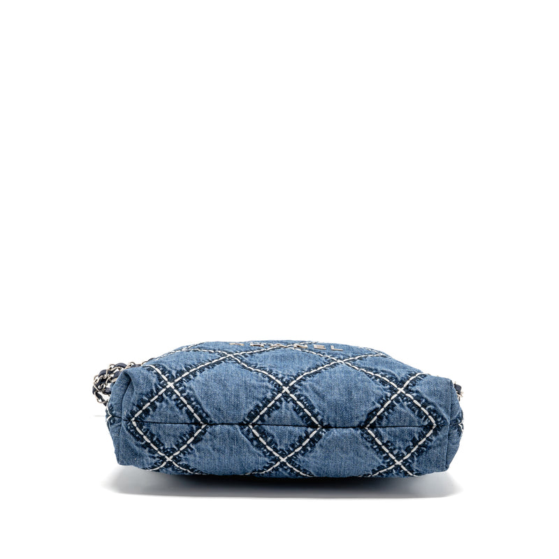 Chanel Small 22 Bag Denim Blue with White Stitching SHW (Microchip)
