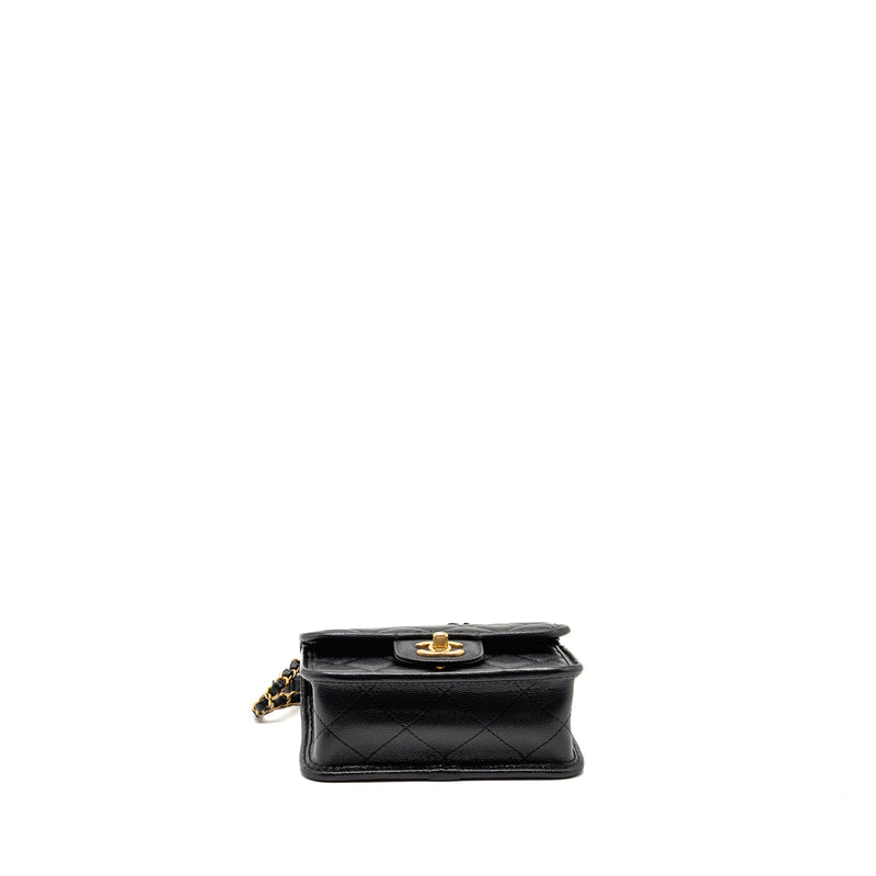 Chanel 22K Mini Flap Bag with Top Handle Shiny Grained Calfskin Black GHW (Microchip)