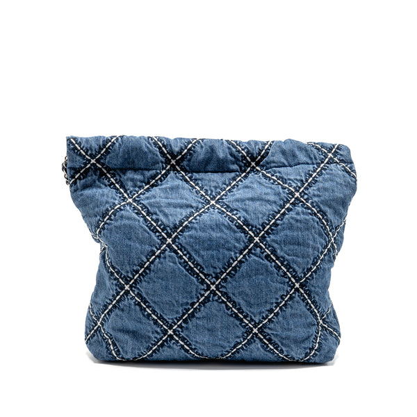 Chanel Small 22 Bag Denim Blue with White Stitching SHW (Microchip)